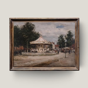 Vintage Carousel Ride | Nostalgic Fairground Wall Art, Antique Carnival Oil Painting Digital Print, Whimsical Childhood Decor