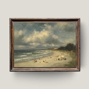 Vintage Beach Oil Painting Print: Golden Shoreline Coastal Art (Digital Download)