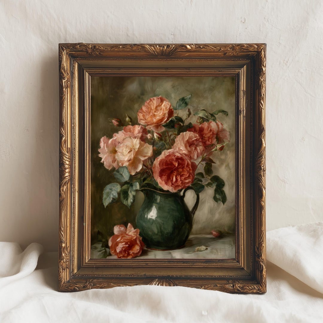 Vintage Rose Bouquet Painting | Romantic Floral Still Life (digital ...