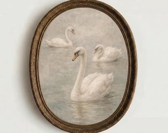 Soft Neutral Nursery Wall Print, Swan & Duckling Artwork, Cozy Cottagecore Decor for Girls Room, Vintage French Country Style