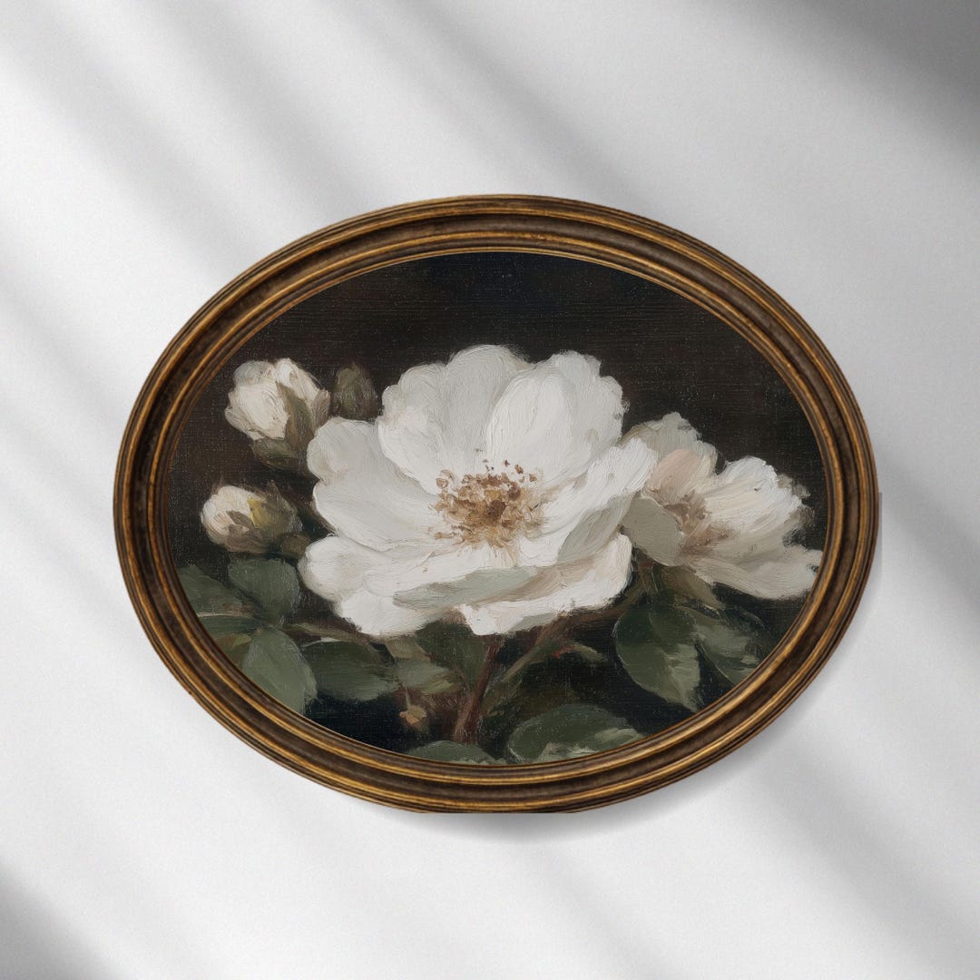 Floral Wall Art Print: White Rose Still Life - Vintage Style - Etsy
