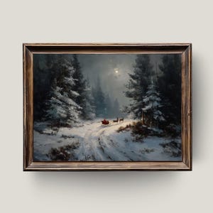 Santa&#39;s Sleigh Ride Art Print: Winter Night Christmas Decor (Digital Download)