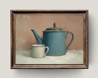 Vintage Teapot Still Life Art Print: Rustic Kitchen Decor (Digital Download)