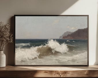 Neutral Seascape Art Print | Gentle Ocean Waves (Digital Download)