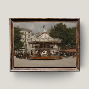 Charming Carousel Scene | Vintage Fairground Wall Art, Antique Merry-Go-Round Painting, Nostalgic Carnival Digital Print