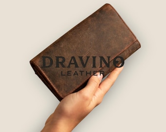 Brown Leather Long Wallet  Multi Card Holder