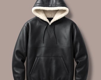 Luxury Lambskin Leather Hoodie: Shearling Lined Pullover Jacket