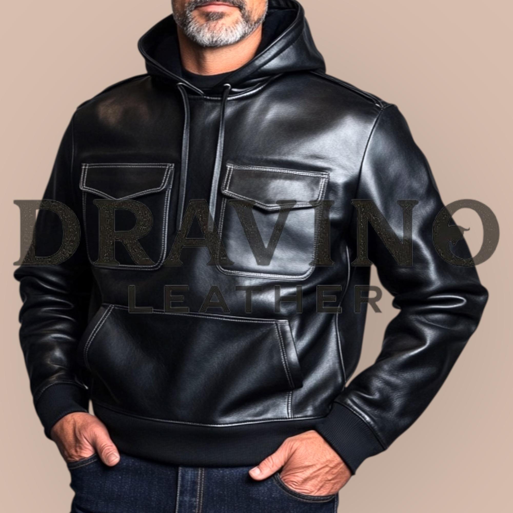Leather Hoodie – Lambskin/cowhide, Chest Pockets - Etsy