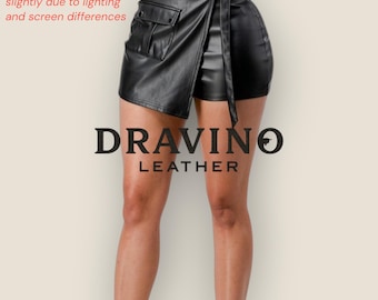 Women’s Black Genuine Leather Wrap Mini Skirt