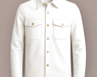 Luxury Lambskin Leather Shirt Jacket: Slim Fit, Golden Button Detail