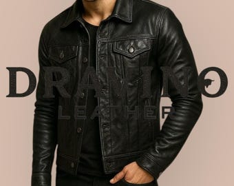 Men’s Classic Black Leather Shirt Jacket – Handmade Design.