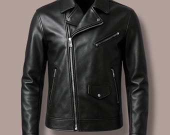 Luxury Men’s Genuine Leather Jacket – Black Slim Fit Biker Motorcycle Moto Outerwear