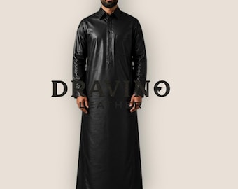 Men’s Black Cowhide Leather Thobe Kandura Arabic Jubba.