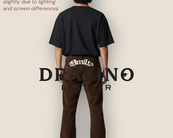 Brown Suede Leather Pants Men Gothic Embroidered Slim Fit Premium