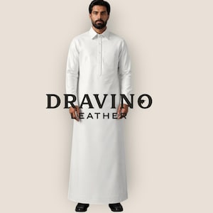 Men’s White  Cowhide Leather Thobe Kandura Arabic Jubba.
