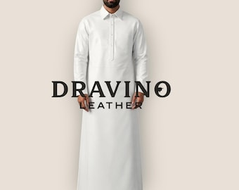 Men’s White  Cowhide Leather Thobe Kandura Arabic Jubba.