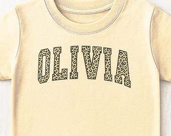 CUSTOM Name Leopard, Leopard Print Shirt, Custom Name Toddler Tee, Personalized Kids T-Shirt, Cheetah Letter Tee, Girl Back to School Shirt