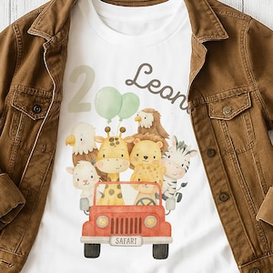 CUSTOM Safari Car 2nd Birthday Shirt, Jungle Animal for 2nd Birthday, Custom Name Animal Jeep Tee, Toddler Jungle Party Outfit, Youth Safari