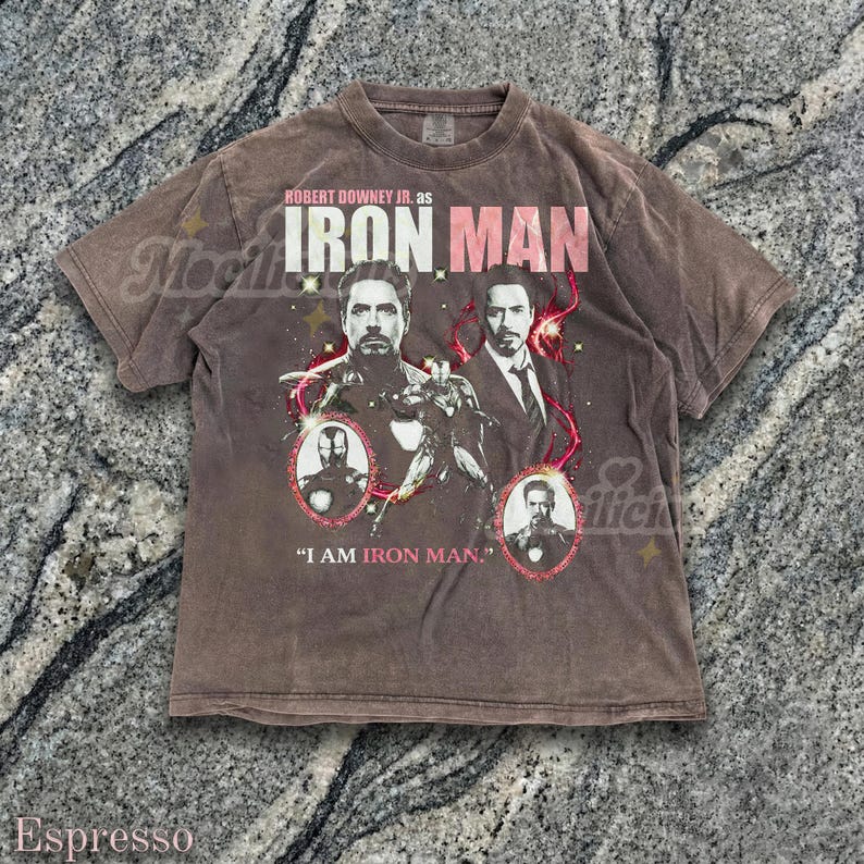 Robert Downey Jr as Iron Man Vintage 90s Graphic Tee, I Am Iron Man M4rvel Shirt, Tony Stark Retro Streetwear, Superhero Gift image 5
