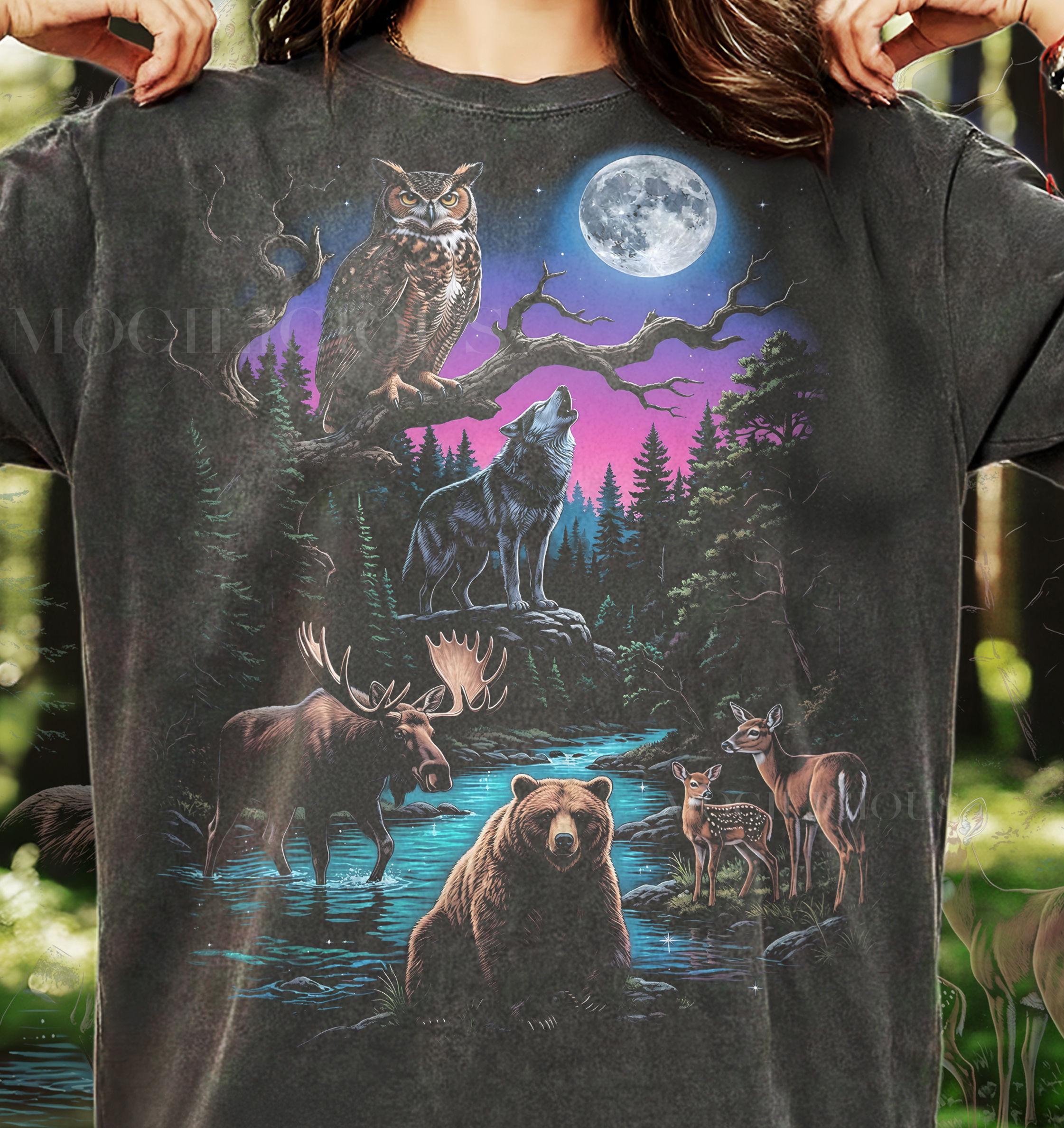 Owl Howling Wolf Brown Bear Moose Deer Comfort Colors® Tshirt, Wildlife Forest Nature Vintage Bo