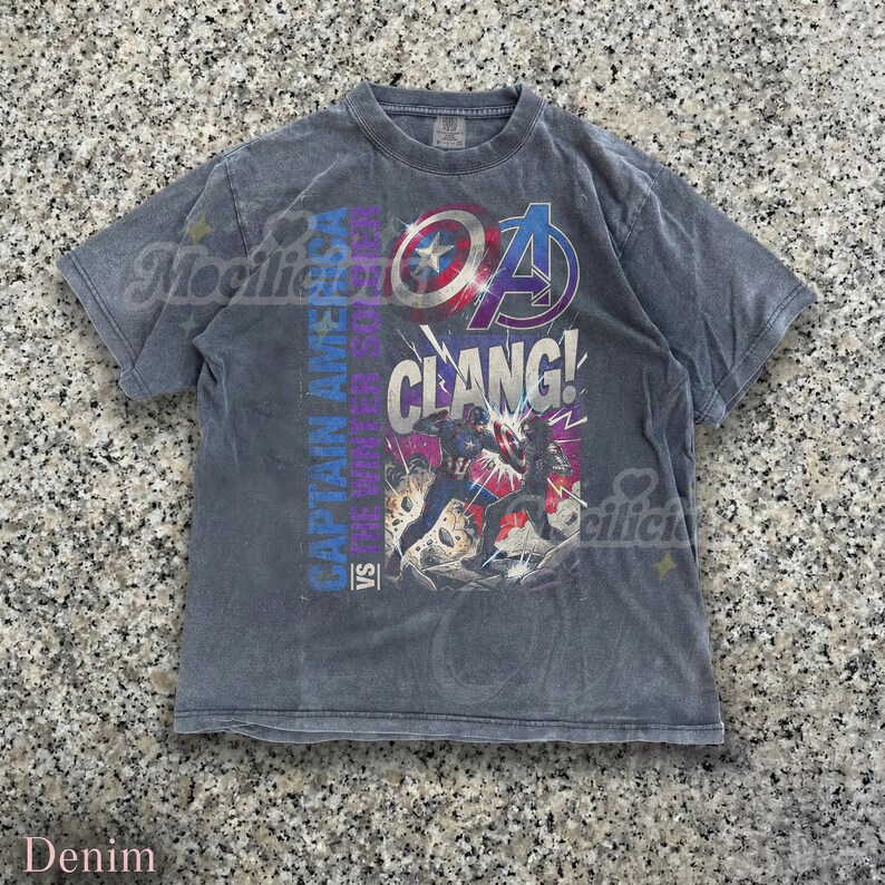 Vintage Captain America vs The Winter Soldier 90s Graphic, Retro M4rvel Comic Style Tee, Grunge Streetwear, Clang Action Hero Gift image 4