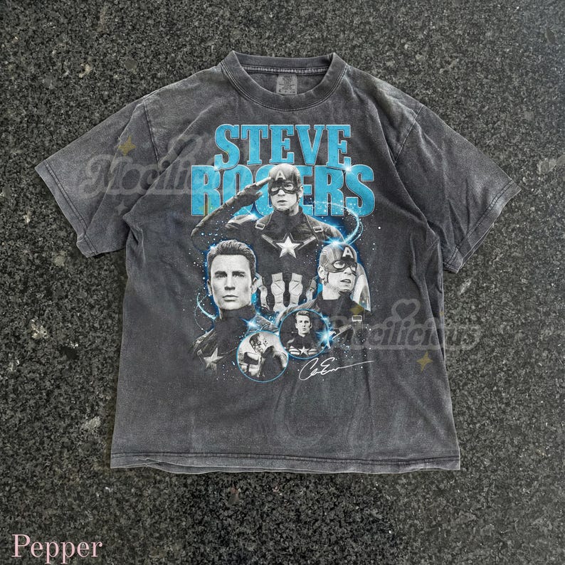 T-shirt style graphique vintage des années 90 Steve Rogers, chemise bootleg rétro super-héros M4rvel, streetwear an 2000, cadeau délavé délavé Chris Evans image 1