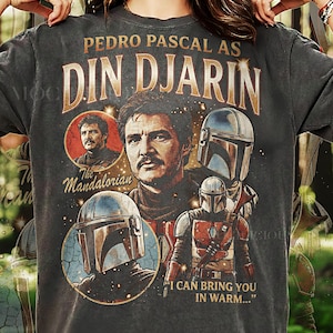 Pedro Pascal As Din Djarin Vintage 90s Graphic Tshirt, The Mandalorian Retro Bootleg Tee, I Can Bring You In Warm, Mando Fan Gift image 2