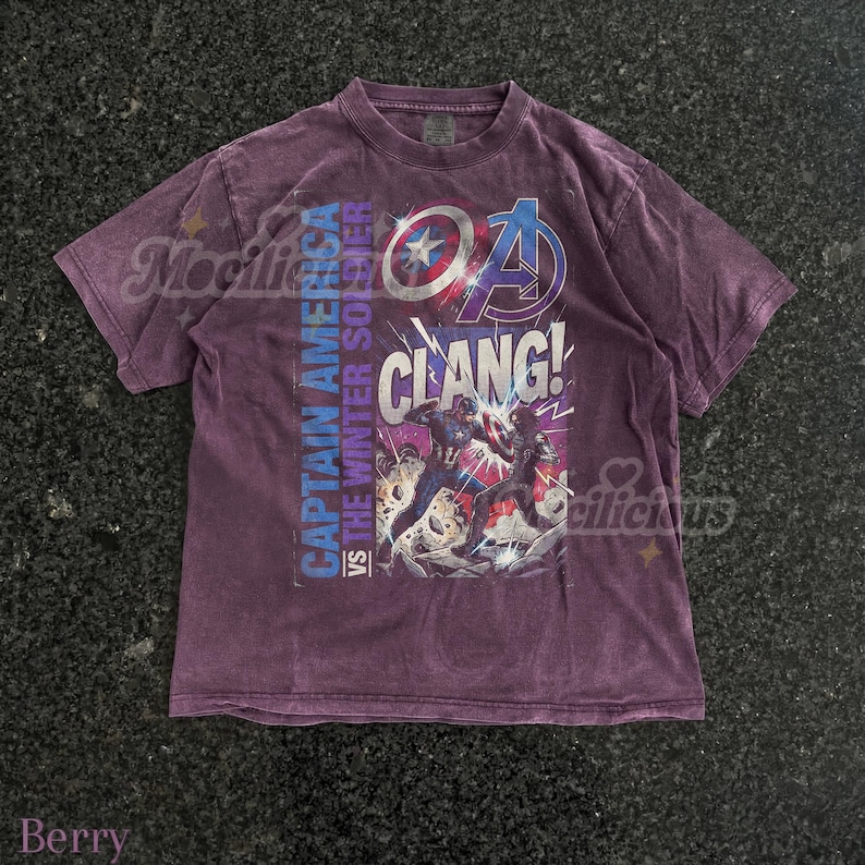 Vintage Captain America vs The Winter Soldier 90s Graphic, Retro M4rvel Comic Style Tee, Grunge Streetwear, Clang Action Hero Gift image 6