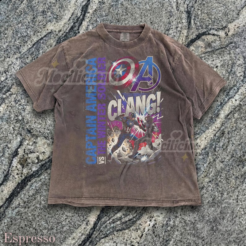 Vintage Captain America vs The Winter Soldier 90s Graphic, Retro M4rvel Comic Style Tee, Grunge Streetwear, Clang Action Hero Gift image 5