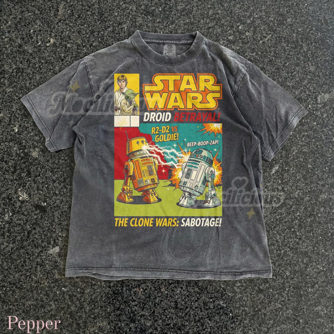 St4r W4rs Droid Betrayal Retro Tee, R2-D2 Vs Goldie Clone Wars Sabotage ...