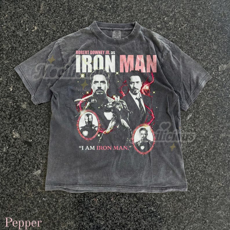 Robert Downey Jr as Iron Man Vintage 90s Graphic Tee, I Am Iron Man M4rvel Shirt, Tony Stark Retro Streetwear, Superhero Gift image 4