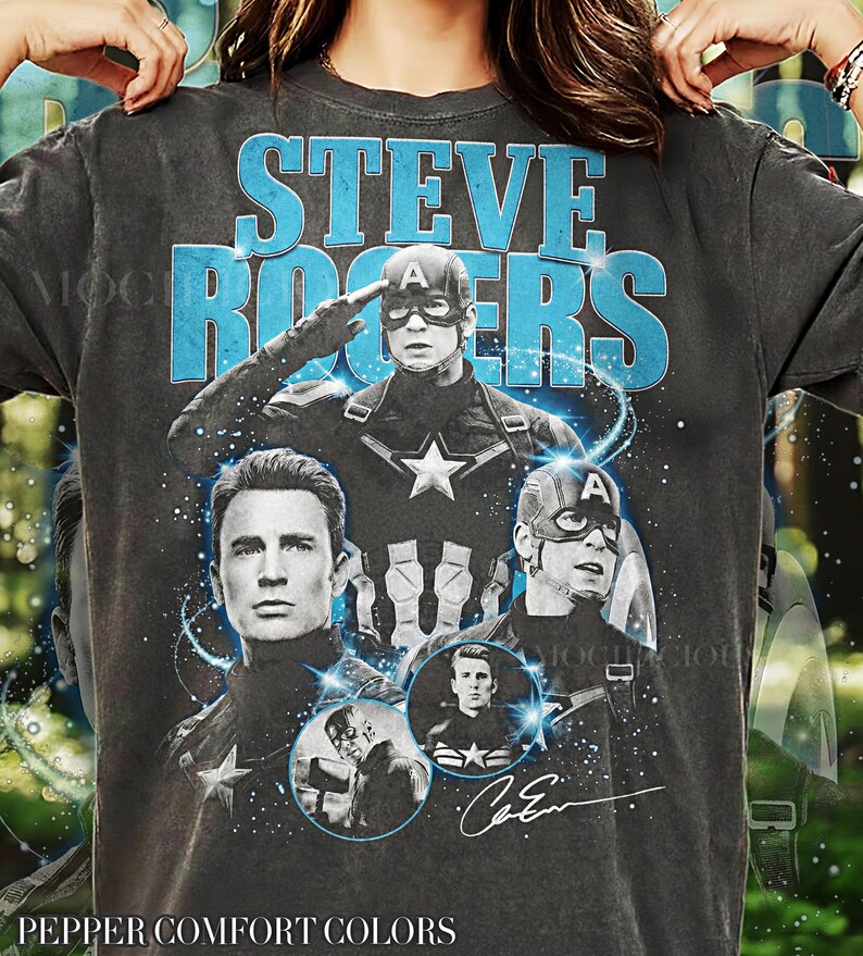 T-shirt style graphique vintage des années 90 Steve Rogers, chemise bootleg rétro super-héros M4rvel, streetwear an 2000, cadeau délavé délavé Chris Evans image 2