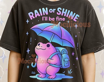 Rain or Shine I'll Be Fine Frog chemise bootleg, t-shirt vintage mignon citation positive, retour des années 90, pull I'll Be Fine pluie