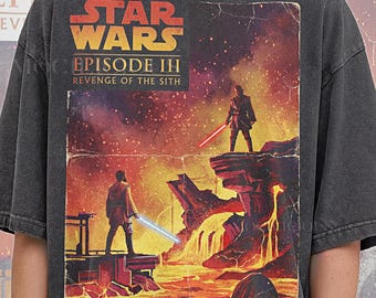 Str Wrs Episode III Revenge of the Sith Vintage 90s Graphic T-Shirt, Retro Anakin vs Obi Wan Tee, Sci-Fi Movie Streetwear, Y2k Gift