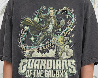 T-shirt Comfort Colors® in stile grafico vintage Guardiani della Galassia anni '90, maglietta verde retrò Star Lord Groot, regalo streetwear M4rvel Y2K