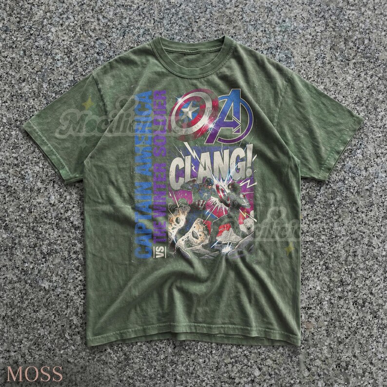 Vintage Captain America vs The Winter Soldier 90s Graphic, Retro M4rvel Comic Style Tee, Grunge Streetwear, Clang Action Hero Gift image 7