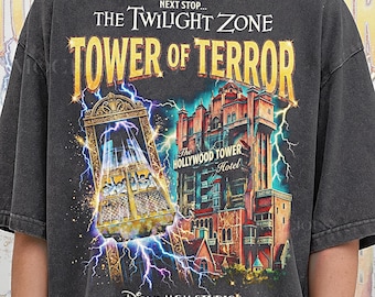 Twilight Zone Tower of Angst Vintage 90er Jahre T-Shirt, D1sney Studios Retro Grafik Shirt, Hollywood Tower Hotel Urlaub, Freizeitpark Geschenk