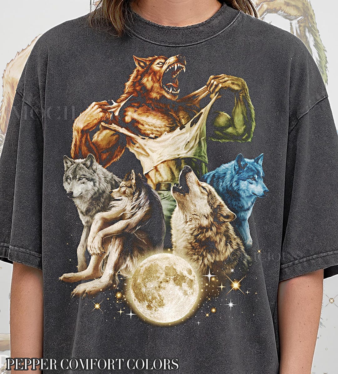 Vintage Wolf Pack 90s Graphic Style Comfort Colors® Tshirt, Werewolf ...
