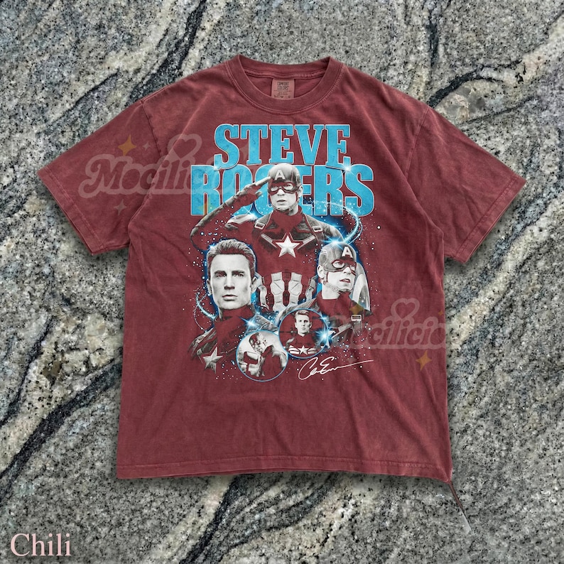 T-shirt style graphique vintage des années 90 Steve Rogers, chemise bootleg rétro super-héros M4rvel, streetwear an 2000, cadeau délavé délavé Chris Evans image 3