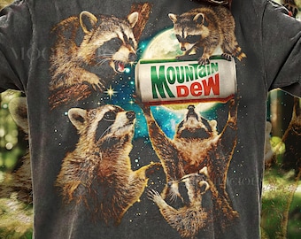 Vintage Raccoon Mountain Dew 90s Graphic Style Comfort Colors® Tshirt, Funny Animal Retro Soda Faded T-Shirt, Y2k Streetwear, 2000s Gift.