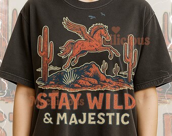 Stay Wild Pegasus Desert Bootleg Shirt, Vintage Retro Western Graphic Tee, 90s Throwback, Stay Wild Pegasus Desert Sweater