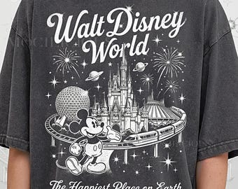 Vintage Walt D1sney World Tee, Retro M1ckey M0use & Castle, Happiest Place on Earth Shirt, 90s Magic Fireworks Graphic, Family Trip Gift