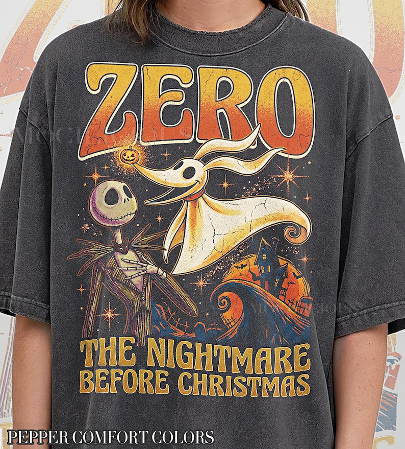 Vintage Zero Ghost Dog 90s Graphic Comfort Colors® Tshirt, The Nightmare Before Christmas Retro Jack Skellington, Spooky D1sney Gift image 1