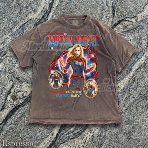 Brie Larson Captain M4rvel 90s Graphic Tee, Higher Further Faster Baby Quote Shirt, Retro Superhero Top, Vintage Streetwear Gift image 5