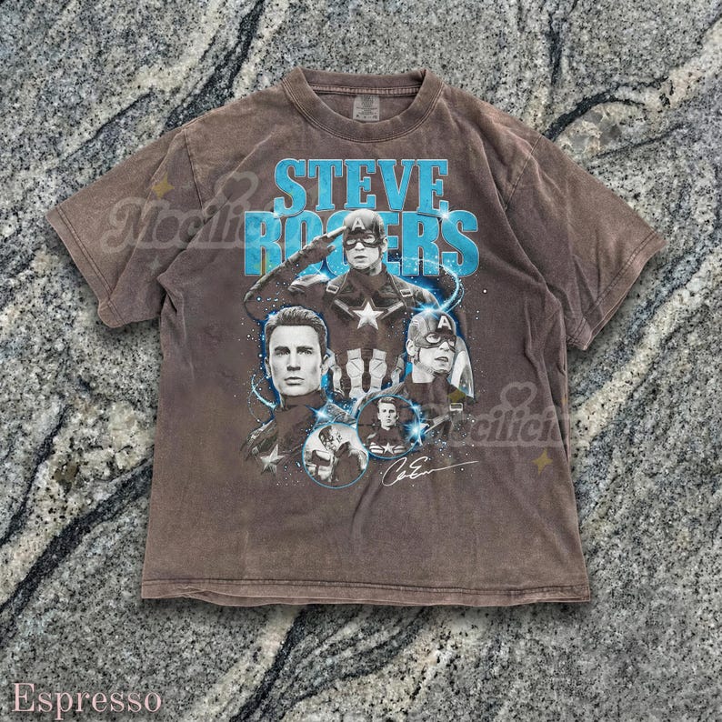 T-shirt style graphique vintage des années 90 Steve Rogers, chemise bootleg rétro super-héros M4rvel, streetwear an 2000, cadeau délavé délavé Chris Evans image 5