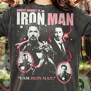 Robert Downey Jr as Iron Man Vintage 90s Graphic Tee, I Am Iron Man M4rvel Shirt, Tony Stark Retro Streetwear, Superhero Gift image 1