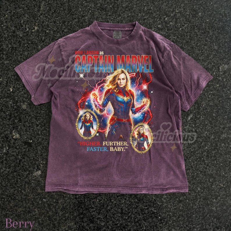 Brie Larson Captain M4rvel 90s Graphic Tee, Higher Further Faster Baby Quote Shirt, Retro Superhero Top, Vintage Streetwear Gift image 6