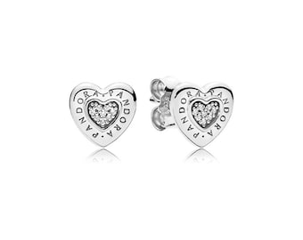 Puces d'oreilles coeur d'amour en argent sterling S925 Pandora CZ pavées