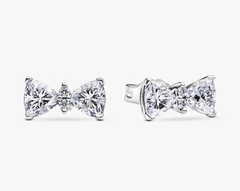 Boucles d'oreilles en argent sterling S925 avec nœud scintillant et pavé CZ transparent Pandora