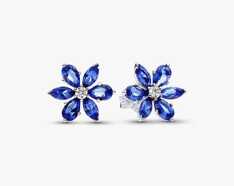 Puces d'oreilles bleues scintillantes herbier en grappes en argent sterling S925 Pandora CZ pavées